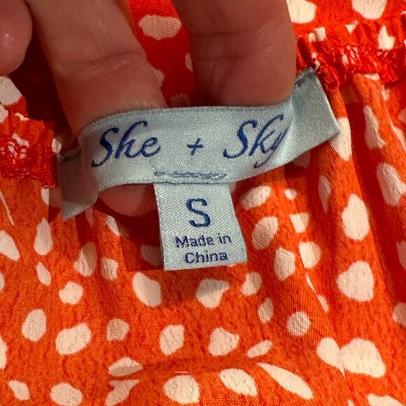 She + Sky Small Orange and White Spaghetti Strap Petal Skirt Romper - Picture 7 of 11